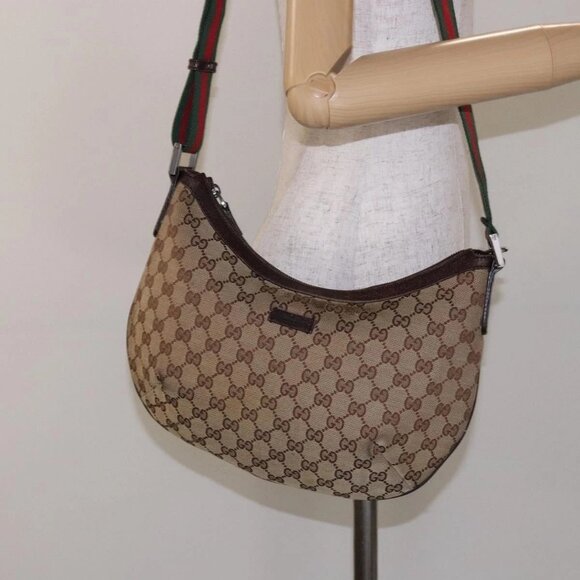 GUCCI GG Canvas Web Sherry Line Shoulder Bag Beige Silver - Picture 1 of 16